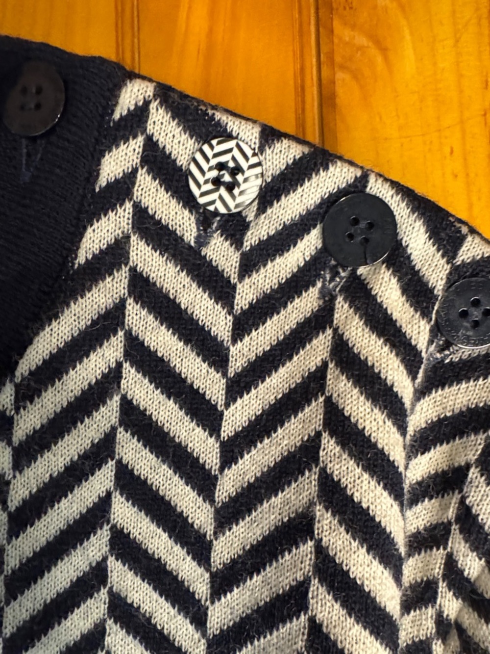 Saint James Navy Crewneck Sweater with White Chevron Yoke - Picture 6 of 12